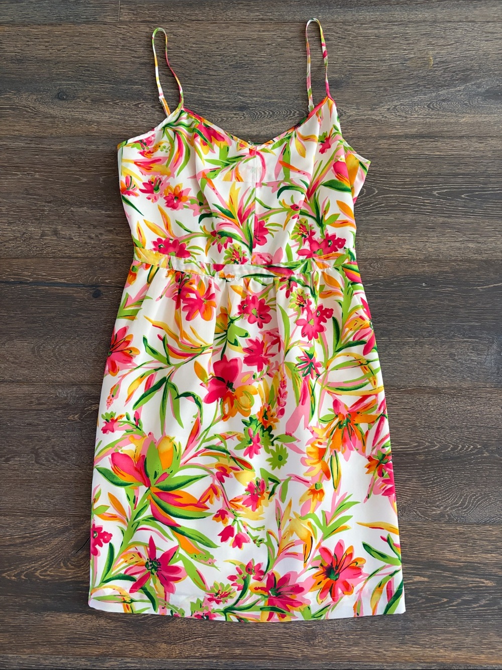 J. Crew Pink, Green & Yellow Floral Spaghetti-Strap Mini Dress